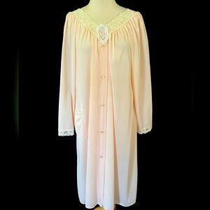 Vintage Shadow Line Nylon & Lace Pink Knee Length Robe Size Medium